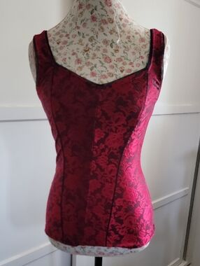 White House Black Market Women’s Red Floral Lace Tank Corset Top Size XS